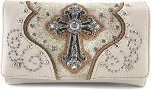Justin West Floral Studs Laser Cut Western Rhinestone Cross Handbag Purse Conceal Carry