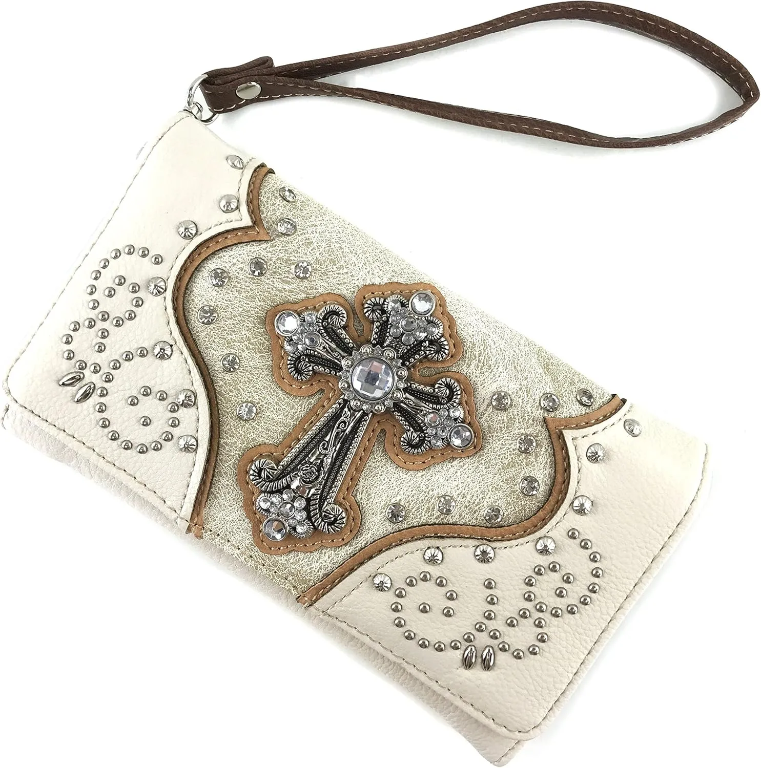 Justin West Floral Studs Laser Cut Western Rhinestone Cross Handbag Purse Conceal Carry