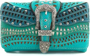 Justin West Studs Laser Cut Triangle Western Rhinestone Buckle Handbag Purse Conceal Carry