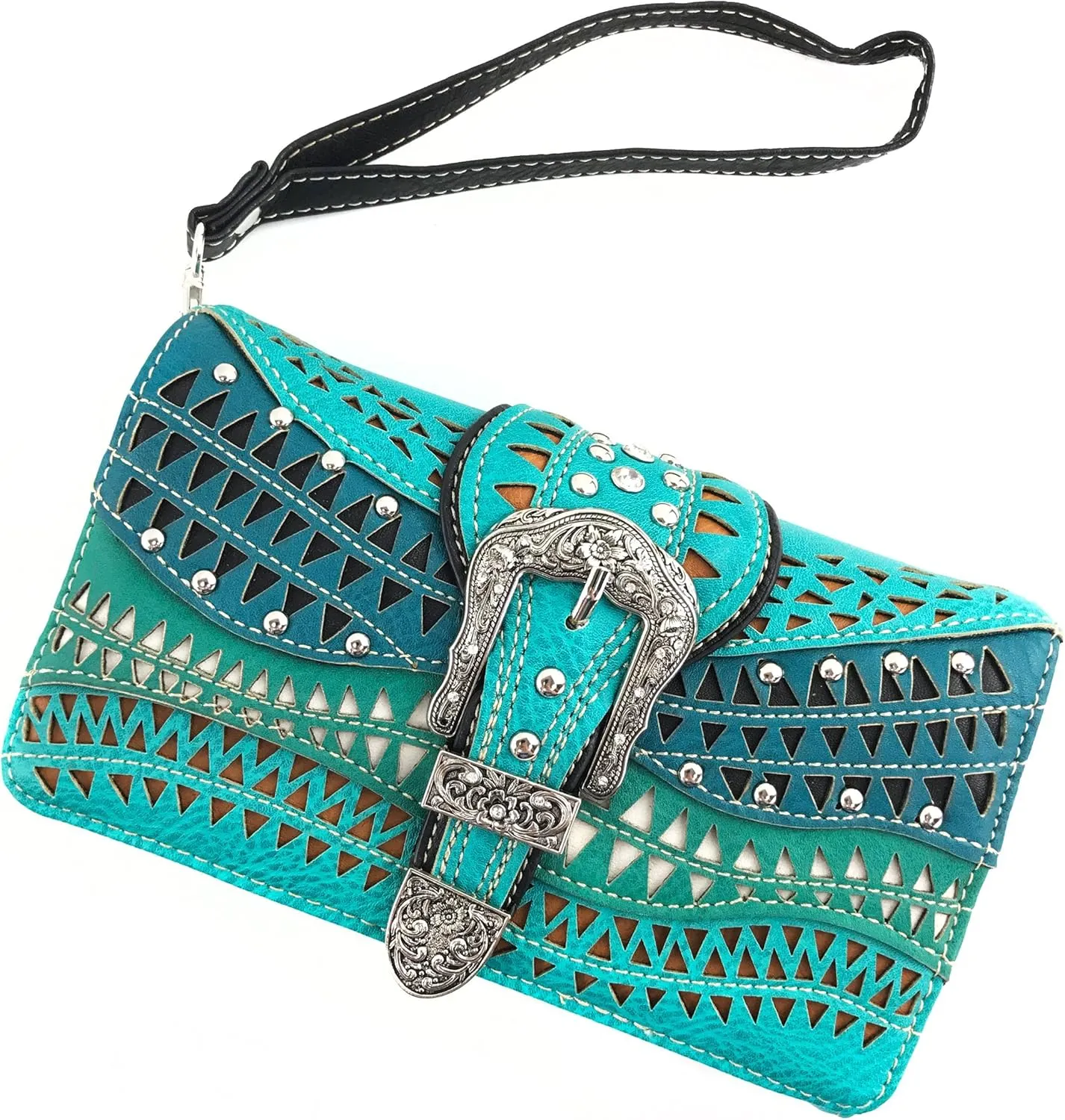 Justin West Studs Laser Cut Triangle Western Rhinestone Buckle Handbag Purse Conceal Carry