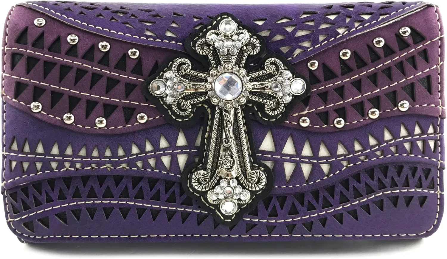 Justin West Studs Laser Cut Triangle Western Rhinestone Cross Handbag Purse Conceal Carry