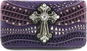 Justin West Studs Laser Cut Triangle Western Rhinestone Cross Handbag Purse Conceal Carry