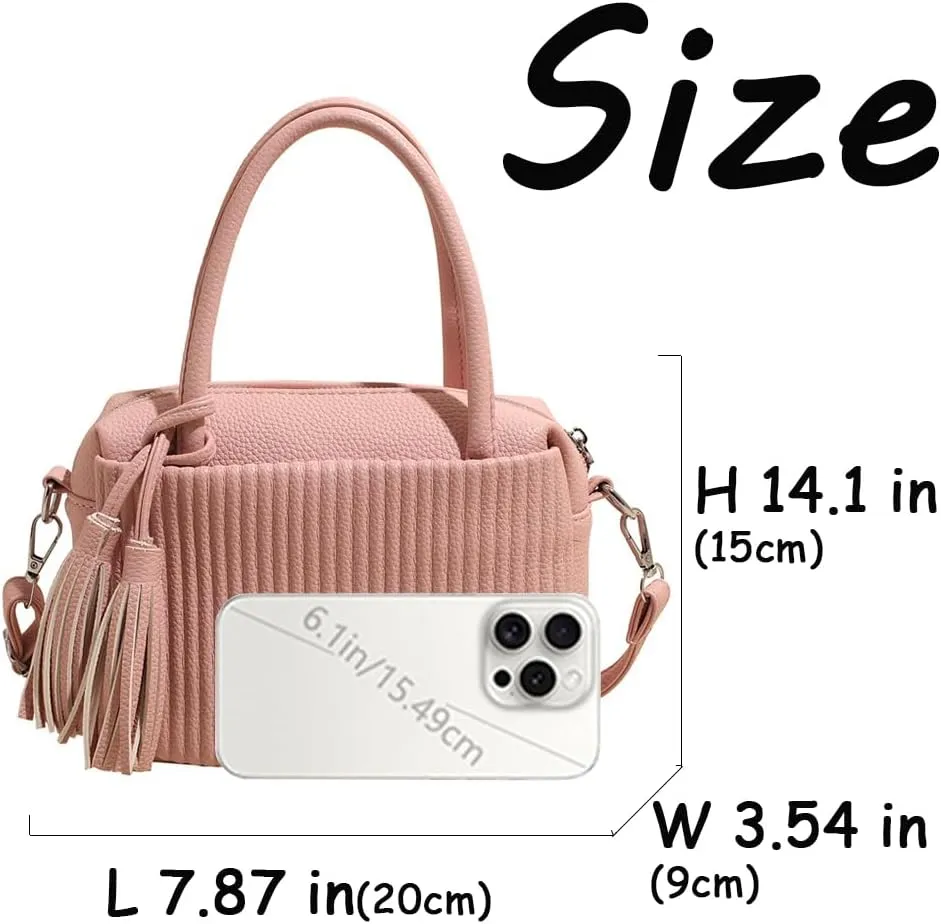 JYG Women's Strip pattern handbag Fashion PU Leather Satchel Purse Lightweight Shoulder Bag With Tassel Decoration