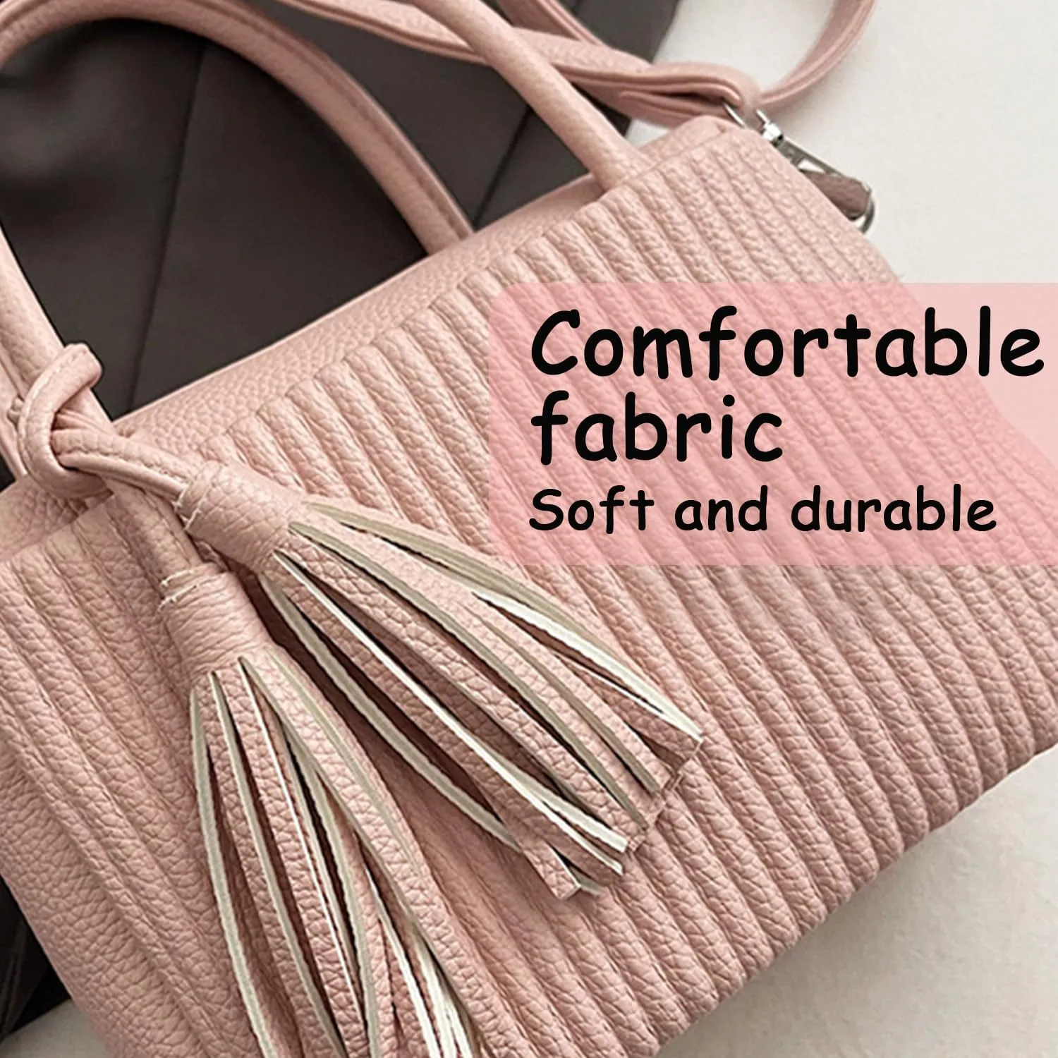 JYG Women's Strip pattern handbag Fashion PU Leather Satchel Purse Lightweight Shoulder Bag With Tassel Decoration