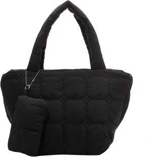 KARRESLY Quilted Tote Bag for Women Small Puffer Purse Quilted Nylon Padding Handbag with Wallet