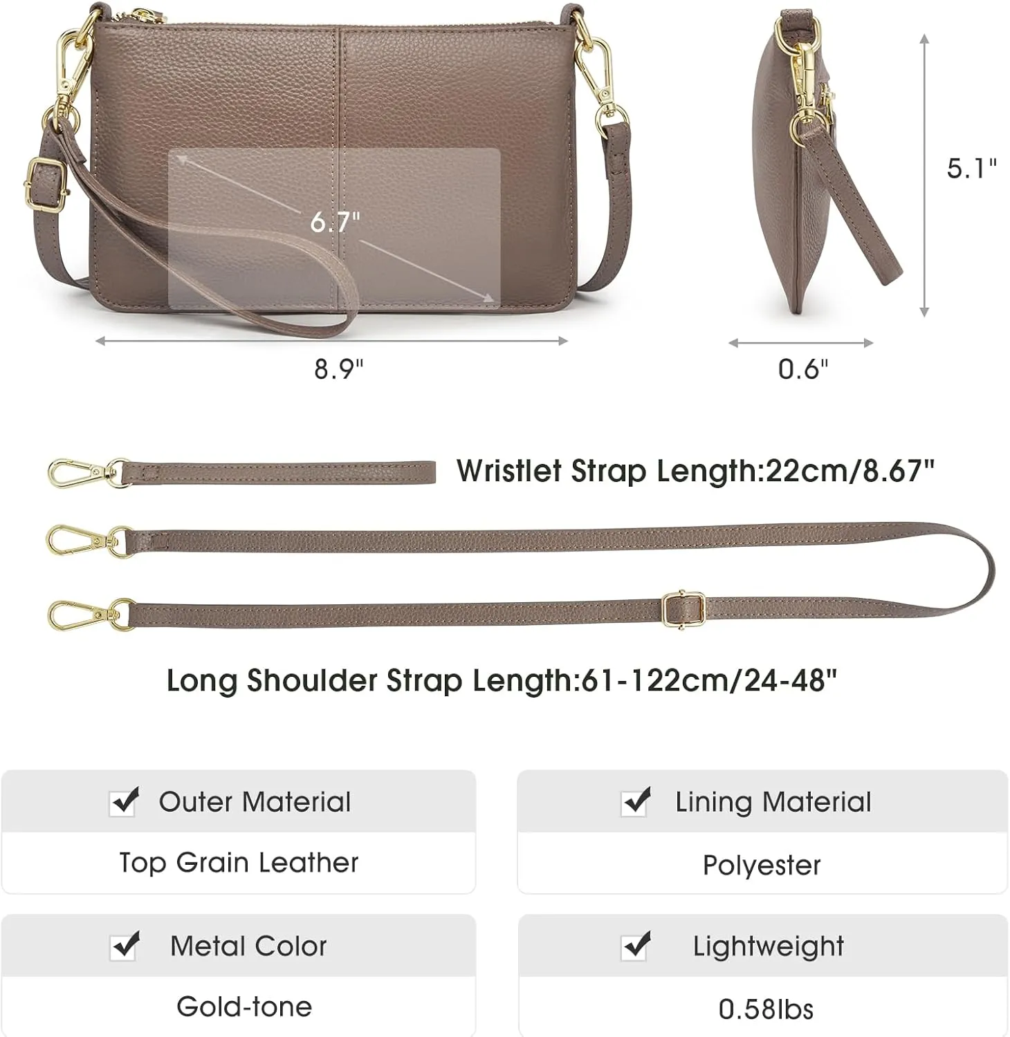 Kattee Leather Small Crossbody Shoulder Bags Purse for Women Trendy, Designer Handbag Pouch Clutch with Wristlet