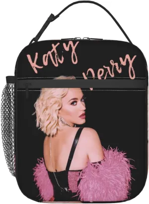 Katy Great Artist Perry Lunch Bags Reusable Lunch Box Cute Leakproof Tote Bag for Women Men Lunch Organizer Meal Holder with Side Pocket Beautiful Handbag Lunch Zipper Cooler Bag for Travel