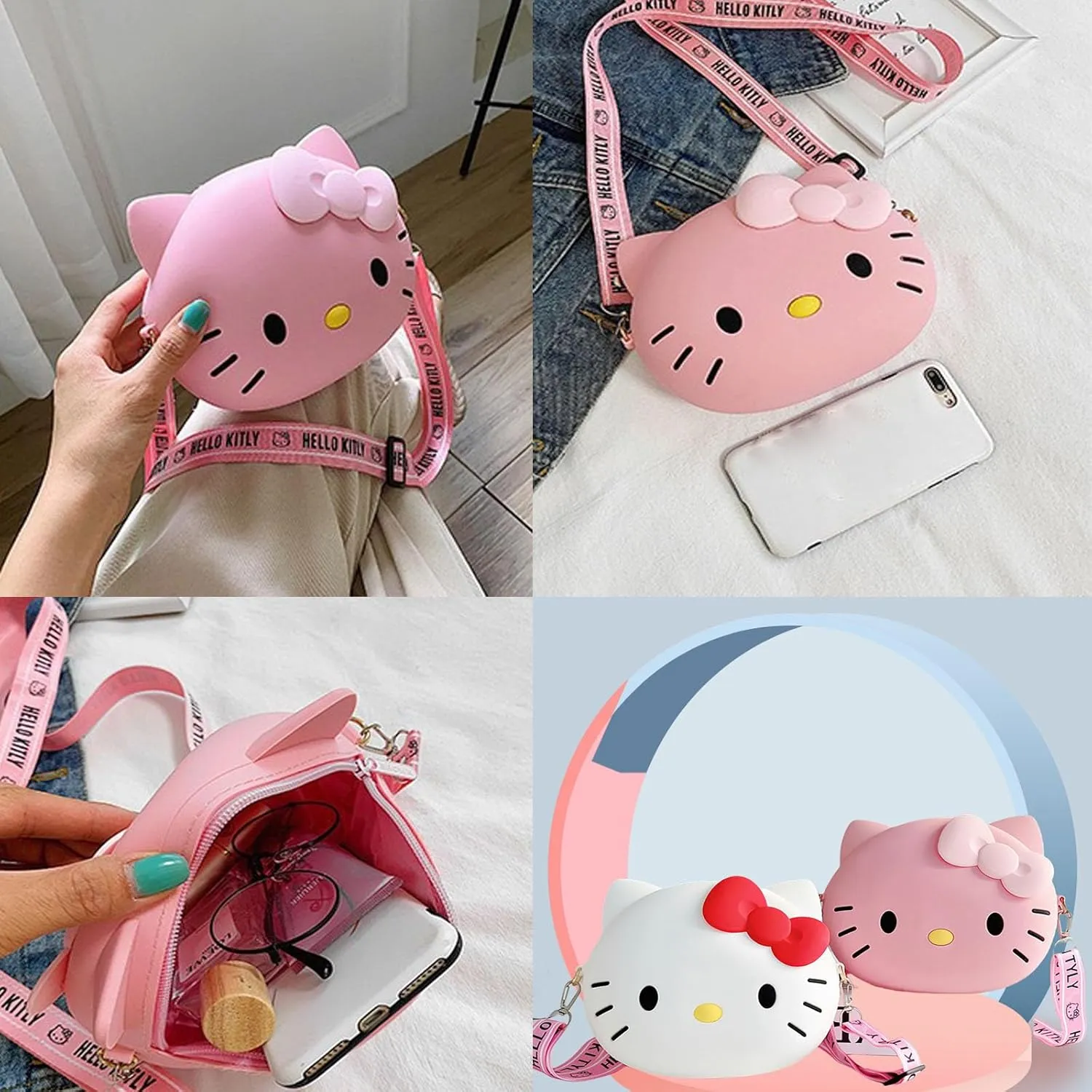 Kawaii Kitty Crossbody Bag with Adjustable Shoulder Strap Zipper Handbag Cute Kitty Wallet for GirlsTravel Holiday Gifts