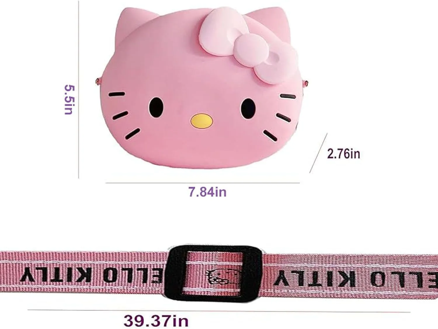 Kawaii Kitty Crossbody Bag with Adjustable Shoulder Strap Zipper Handbag Cute Kitty Wallet for GirlsTravel Holiday Gifts