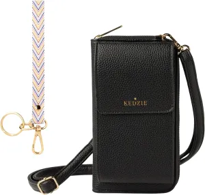 KEDZIE Eclipse Smartphone Crossbody Bag (Black) & Eclipse Vegan Leather Wristlet Key Chain Holder (Golden Girl)