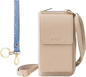 KEDZIE Eclipse Smartphone Crossbody Bag (Cream) & Eclipse Vegan Leather Wristlet Key Chain Holder (Greek to Me)