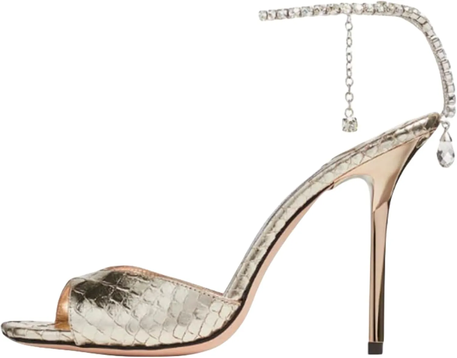 keleimusi Crystal-Embellished Ankle Strap Heels Sandals Wedding Dress Square Open Toe High Heeled Sandals for Women