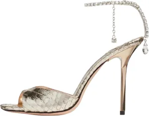 keleimusi Crystal-Embellished Ankle Strap Heels Sandals Wedding Dress Square Open Toe High Heeled Sandals for Women