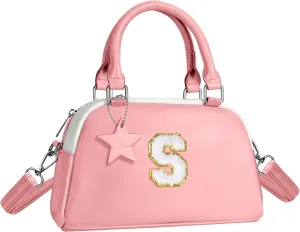 Kids Purse Handle Bag Crossbody bags, Makeup bag Girls Gifts, Gifts for 4-8-10-12 Girl Toddler, monogram Pouch Bag for makeup kits, Handbag-peach pink-S