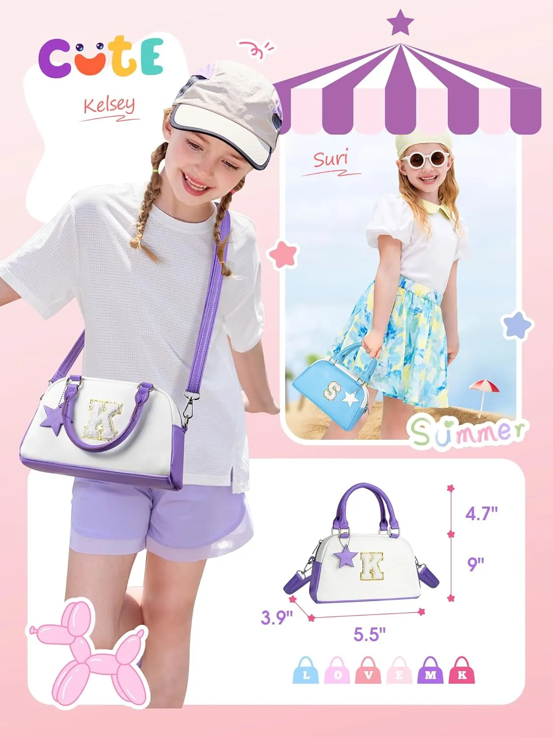Kids Purse Handle Bag Crossbody bags, Makeup bag Girls Gifts, Gifts for 4-8-10-12 Girl Toddler, monogram Pouch Bag for makeup kits, Handbag-peach pink-S