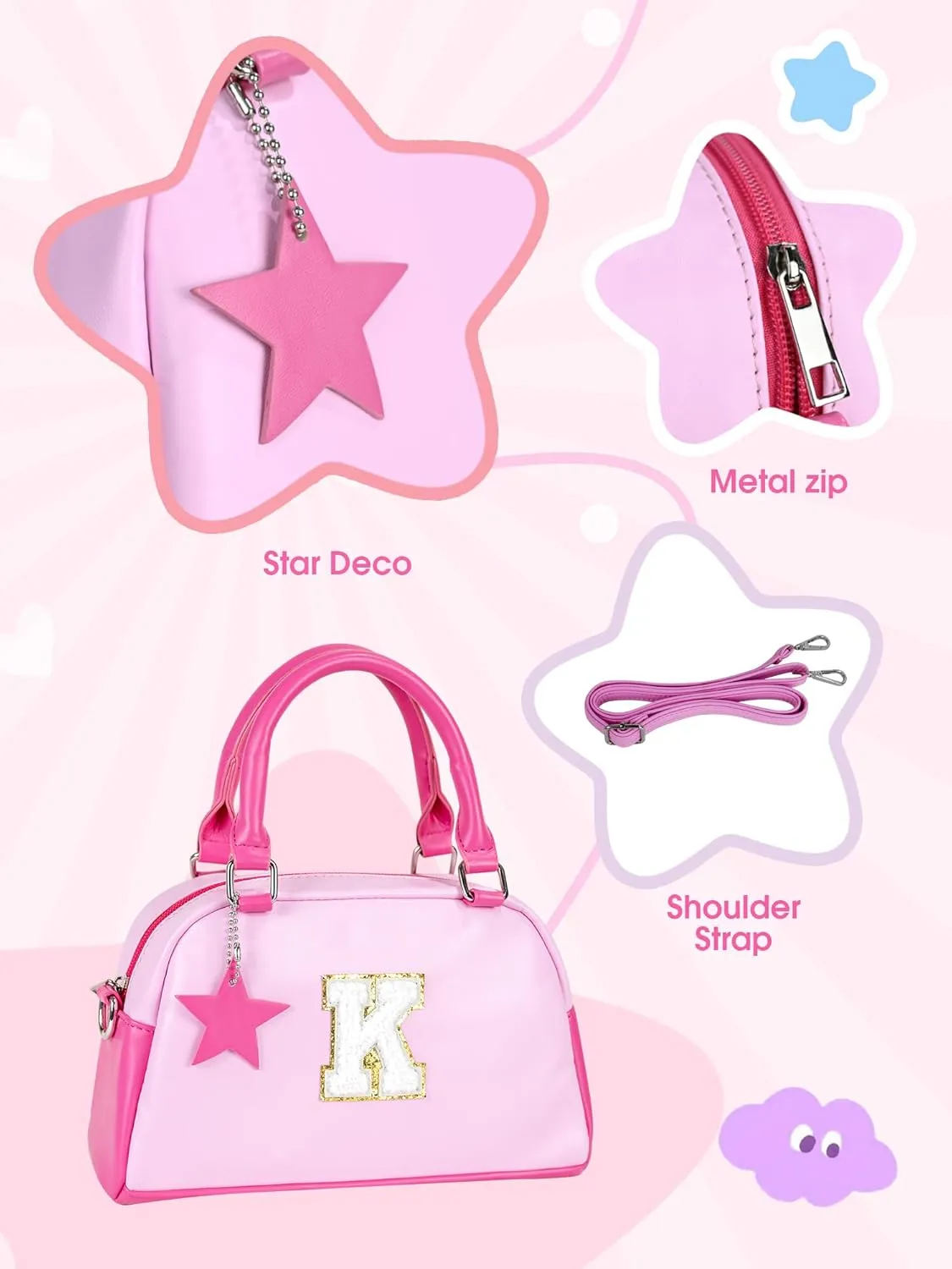 Kids Purse Handle Bag Crossbody bags, Makeup bag Girls Gifts, Gifts for 4-8-10-12 Girl Toddler, monogram Pouch Bag for makeup kits, Handbag-peach pink-S