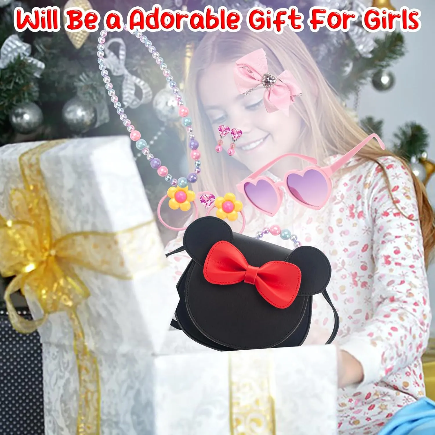 Kids Purse Toddler Gifts for Girls, Cute Little Girls Purse Mouse Ear Crossbody Bag, Princess Handbags for Age 3-14