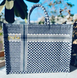 Kiffeyeh bag - White & Navy Blue