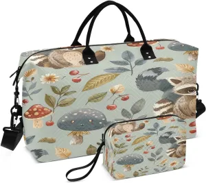 Kigai Foldable Travel Duffel Bags,Cute Raccoon Sports Duffel Bags for Men Women,Weekender Overnight Bag Gym Tote Bag with Toiletry Bag