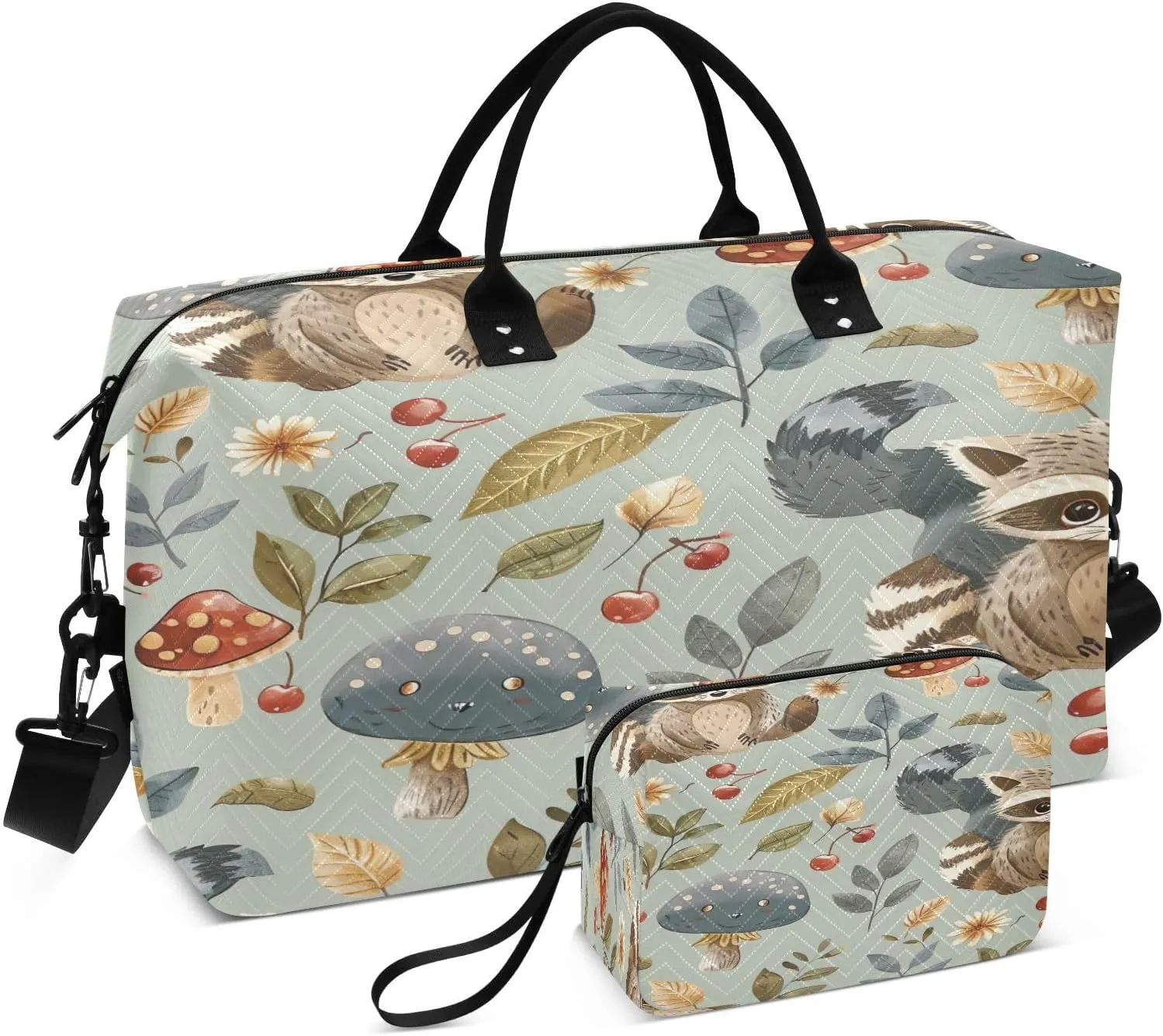 Kigai Foldable Travel Duffel Bags,Cute Raccoon Sports Duffel Bags for Men Women,Weekender Overnight Bag Gym Tote Bag with Toiletry Bag