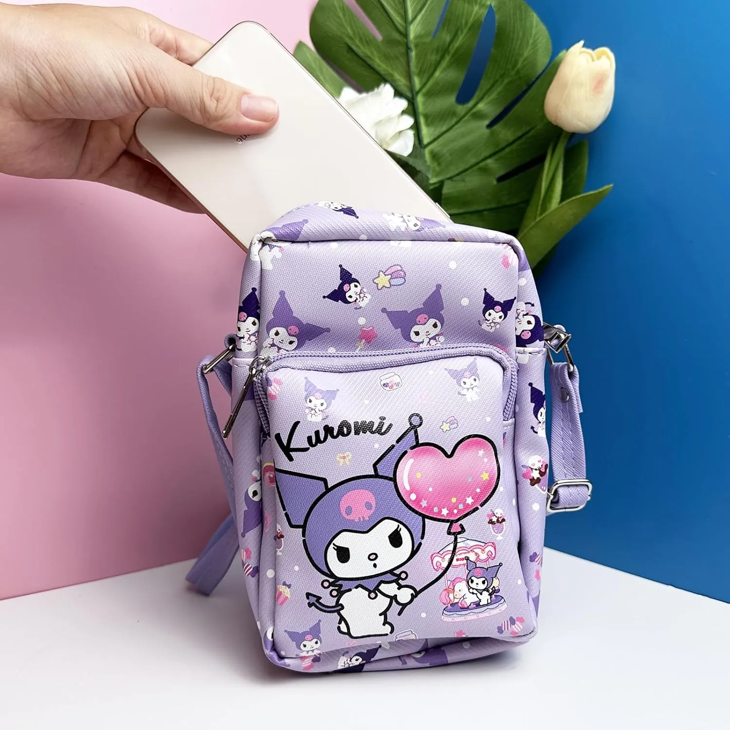 Kitty Cute Crossbody Bag Anime Zipper Cell Phone Purse Coin Wallets Shoulder Bag Travel Bag Candy Bag with Keychain