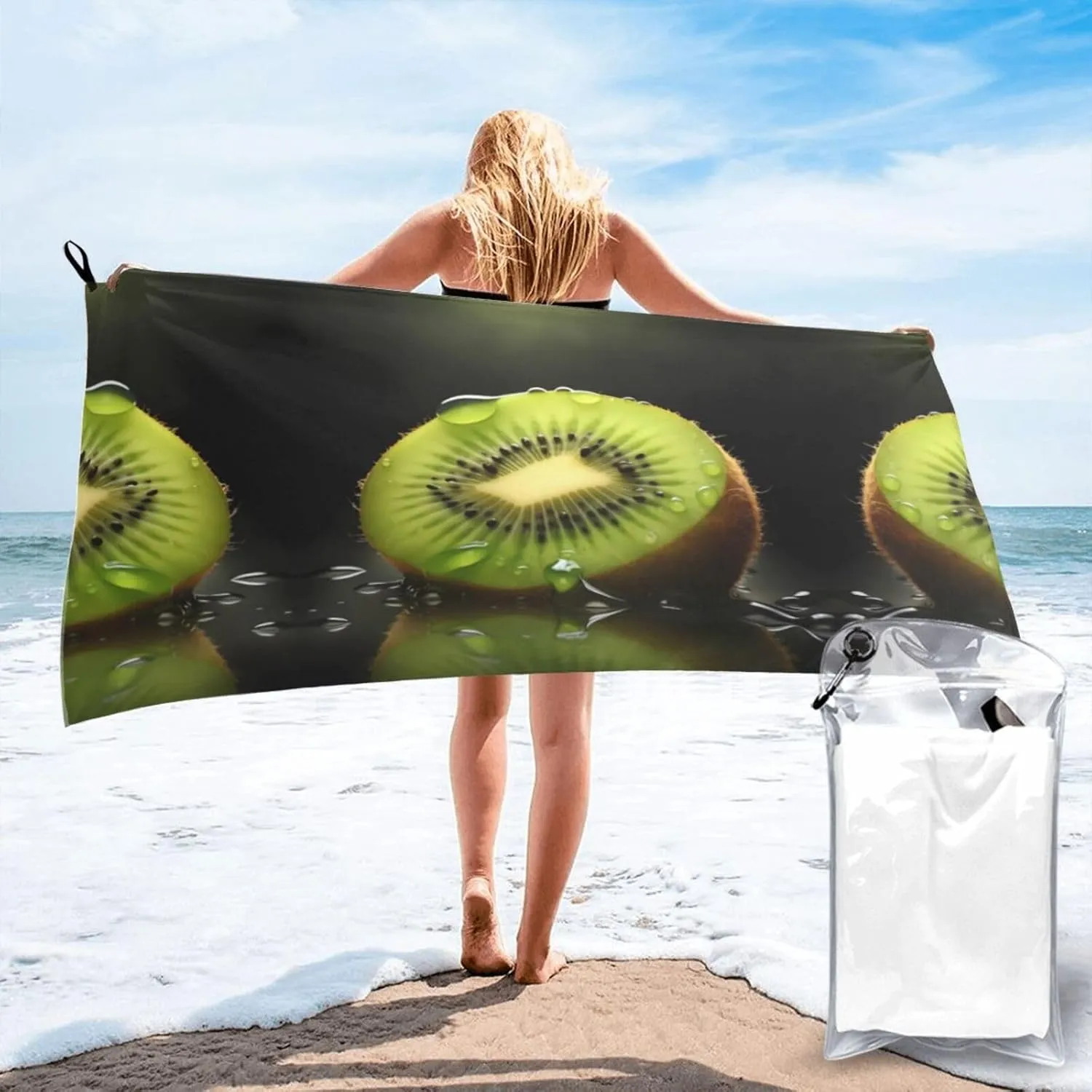 Kiwi Slice Premium Compact Microfiber Travel Towel-Featherlight & Quick Dry,Sand-Resistant Beach Towel for Swimming,Camping,Vacation Essentials with Carry Pouch