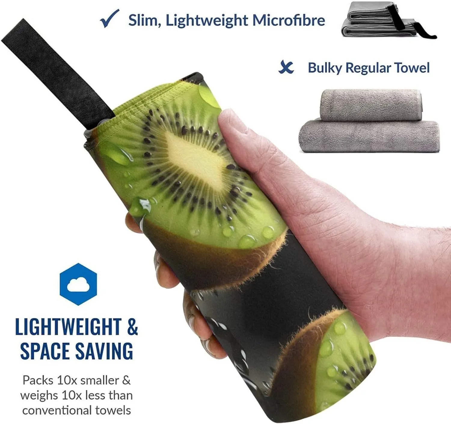 Kiwi Slice Premium Compact Microfiber Travel Towel-Featherlight & Quick Dry,Sand-Resistant Beach Towel for Swimming,Camping,Vacation Essentials with Carry Pouch
