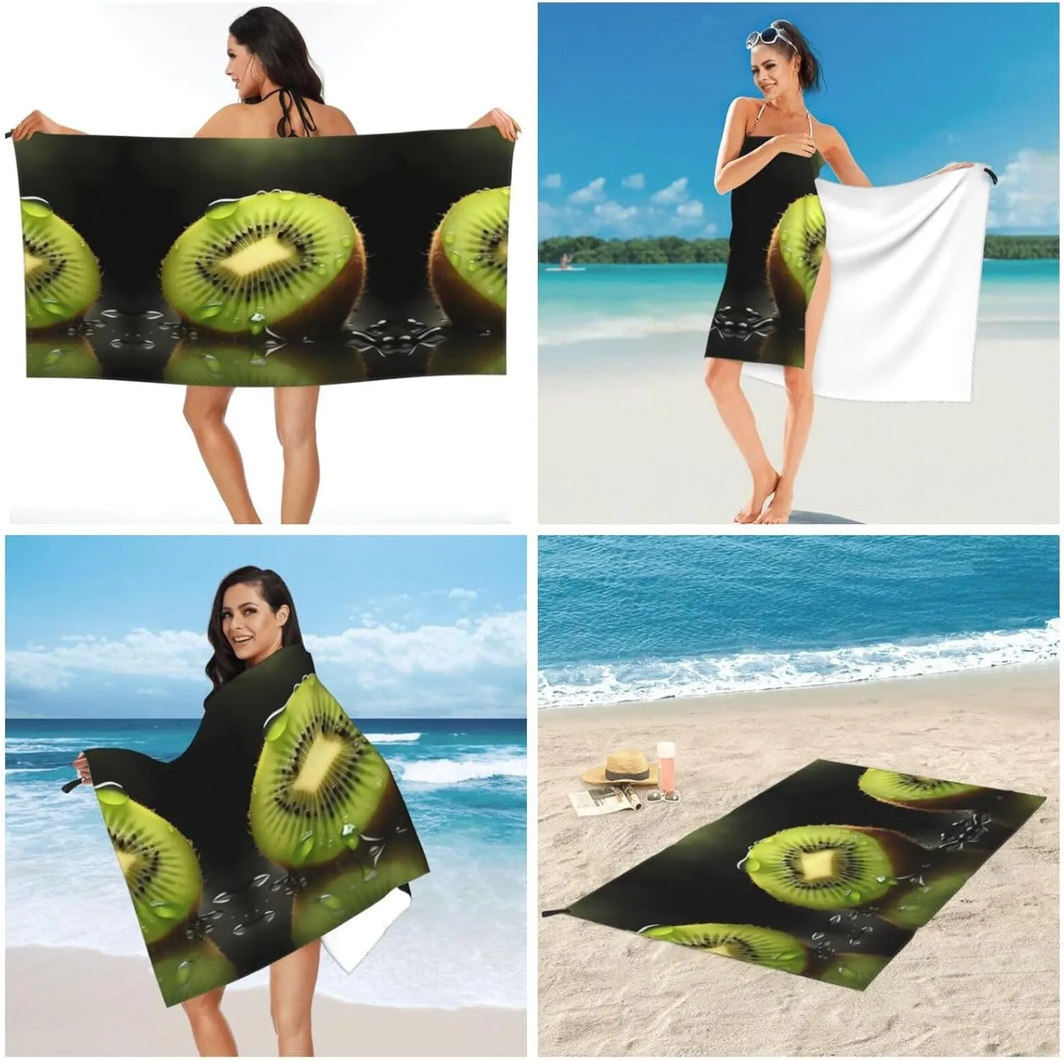 Kiwi Slice Premium Compact Microfiber Travel Towel-Featherlight & Quick Dry,Sand-Resistant Beach Towel for Swimming,Camping,Vacation Essentials with Carry Pouch