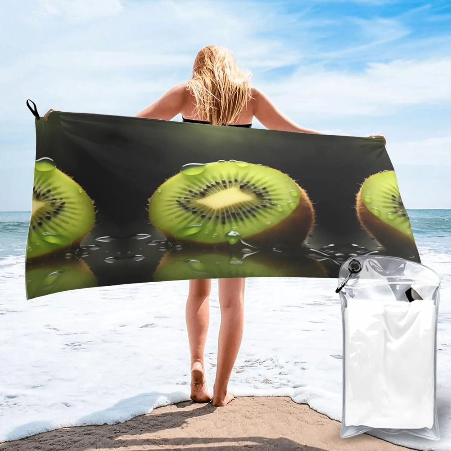 Kiwi Slice Premium Compact Microfiber Travel Towel-Featherlight & Quick Dry,Sand-Resistant Beach Towel for Swimming,Camping,Vacation Essentials with Carry Pouch