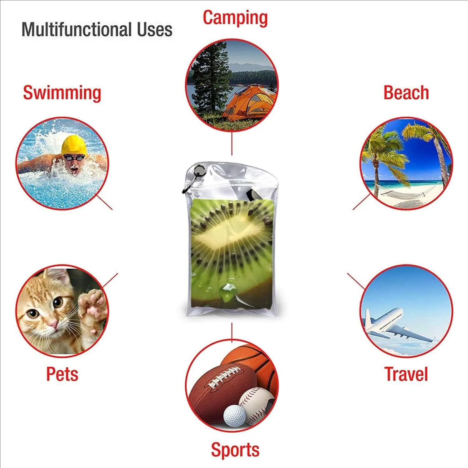 Kiwi Slice Premium Compact Microfiber Travel Towel-Featherlight & Quick Dry,Sand-Resistant Beach Towel for Swimming,Camping,Vacation Essentials with Carry Pouch