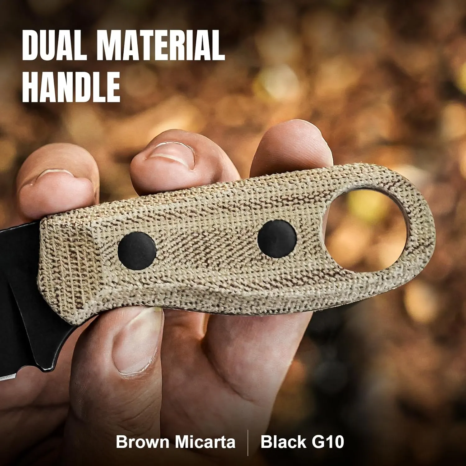 Kizer Beaver Fixed Blade Knife with Sheath, 2.75" D2 Steel Blade EDC Fixed Blade Camping Knife with Brown Micarta and Black G10 Handle, Small Bushcraft Survival Hunting Knives for Men Women, 1078M2