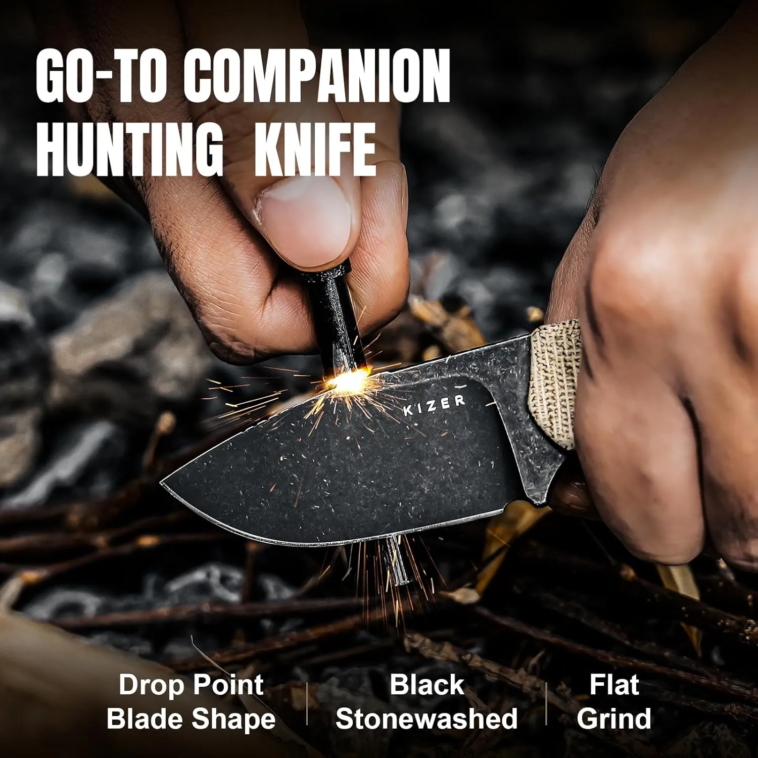 Kizer Beaver Fixed Blade Knife with Sheath, 2.75" D2 Steel Blade EDC Fixed Blade Camping Knife with Brown Micarta and Black G10 Handle, Small Bushcraft Survival Hunting Knives for Men Women, 1078M2