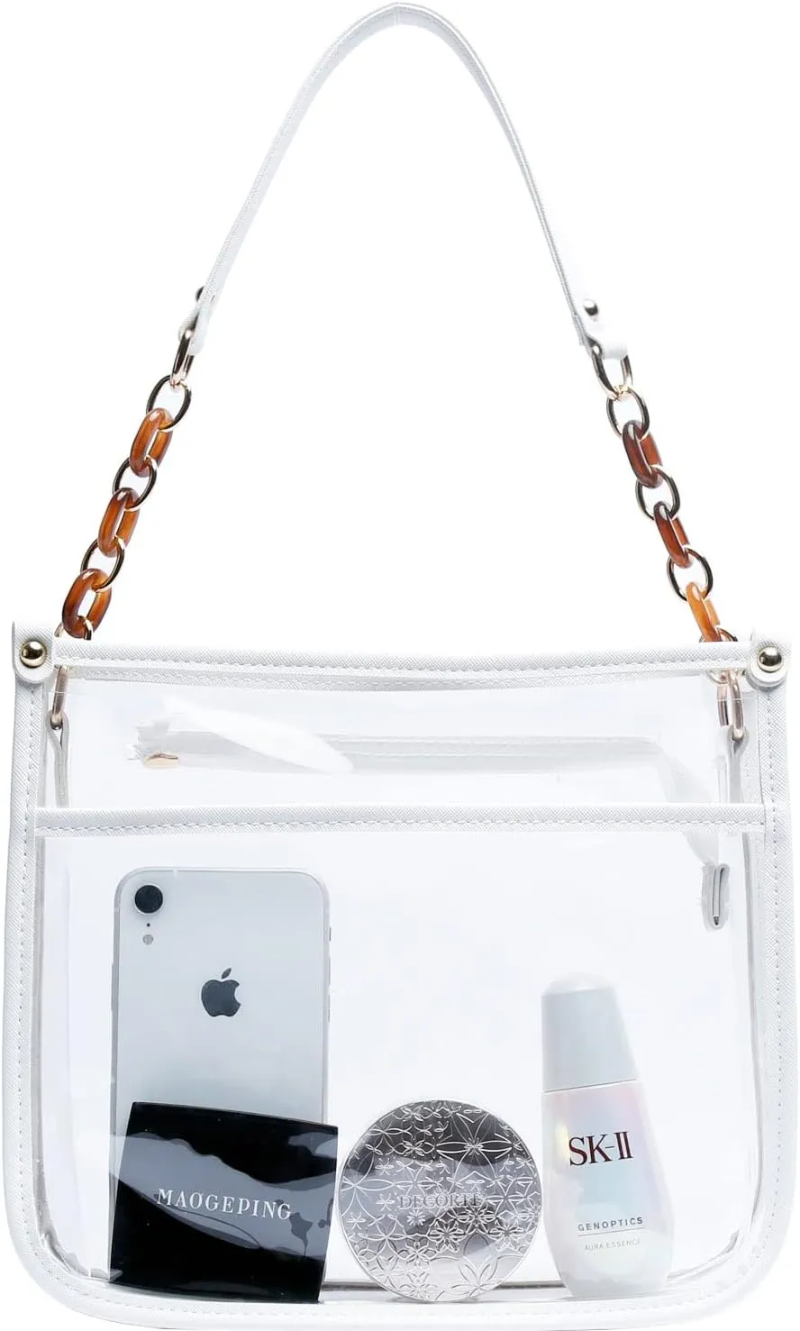 KKXIU Fashion Clear Crossbody Purse for Women and Teen Girls Stadium Approved PU Leather Concert Bag with Adjustable Strap