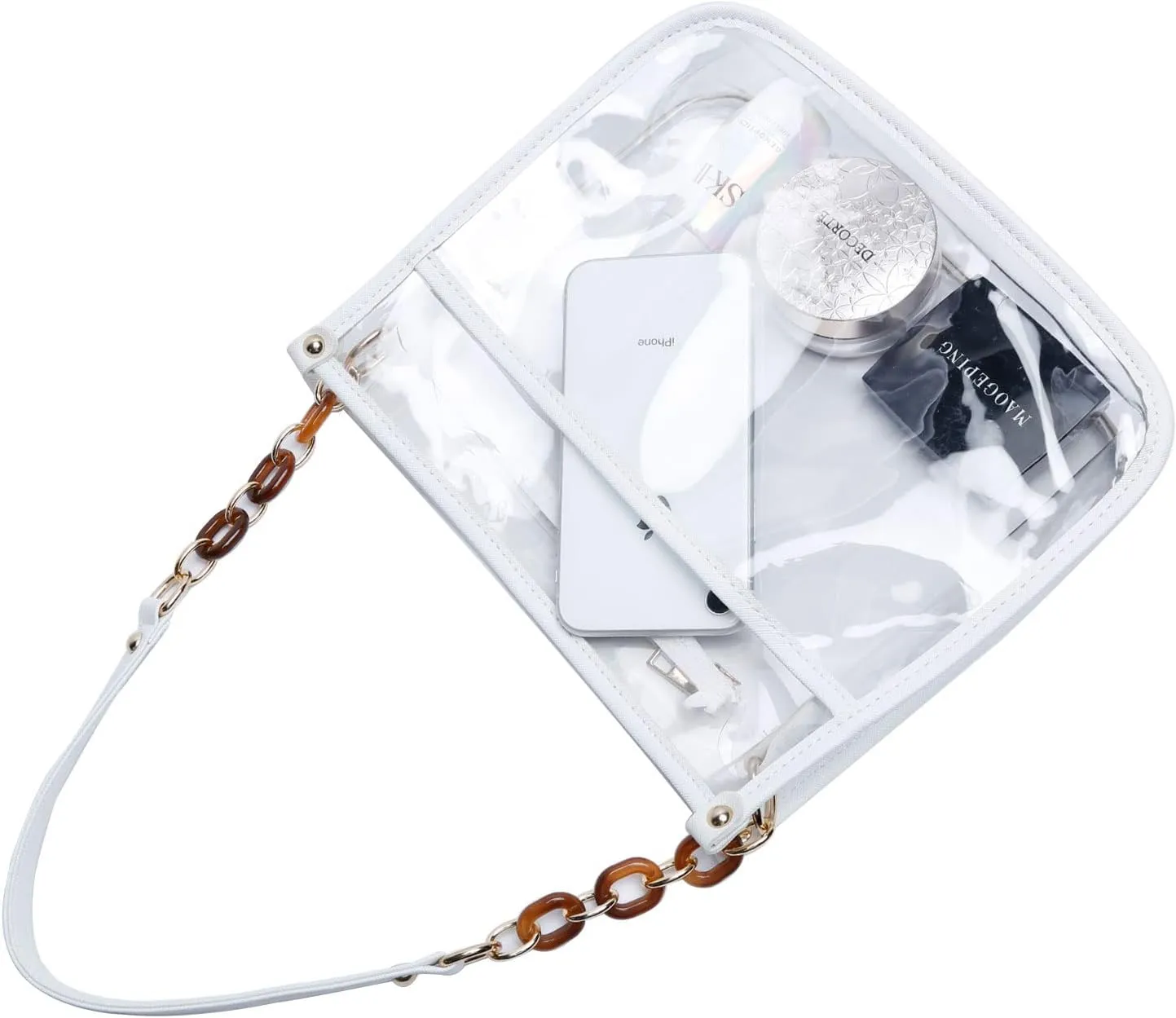 KKXIU Fashion Clear Crossbody Purse for Women and Teen Girls Stadium Approved PU Leather Concert Bag with Adjustable Strap