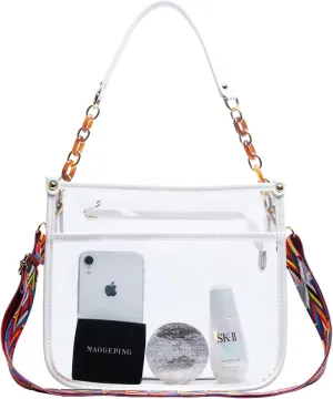 KKXIU Fashion Clear Crossbody Purse for Women and Teen Girls Stadium Approved PU Leather Concert Bag with Adjustable Strap