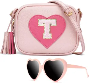 KKXIU Kids Purse Toddler Gifts for Girls and Women Vegan Leather Tassel Crossbody Bag with Sunglasses