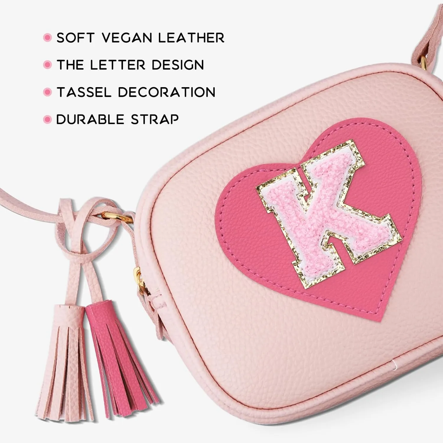 KKXIU Kids Purse Toddler Gifts for Girls and Women Vegan Leather Tassel Crossbody Bag with Sunglasses