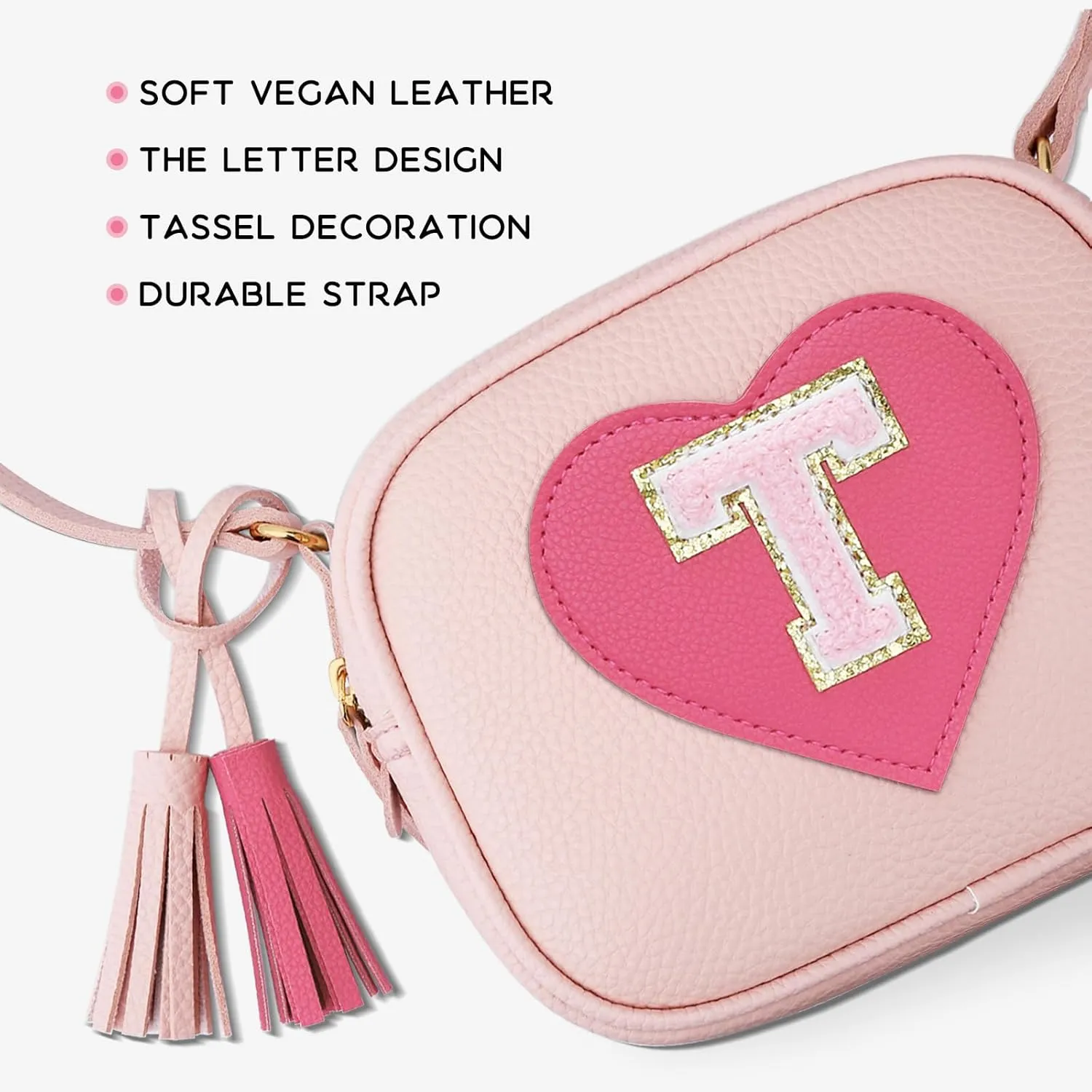 KKXIU Kids Purse Toddler Gifts for Girls and Women Vegan Leather Tassel Crossbody Bag with Sunglasses