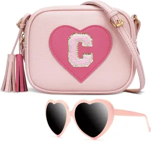 KKXIU Kids Purse Toddler Gifts for Girls and Women Vegan Leather Tassel Crossbody Bag with Sunglasses