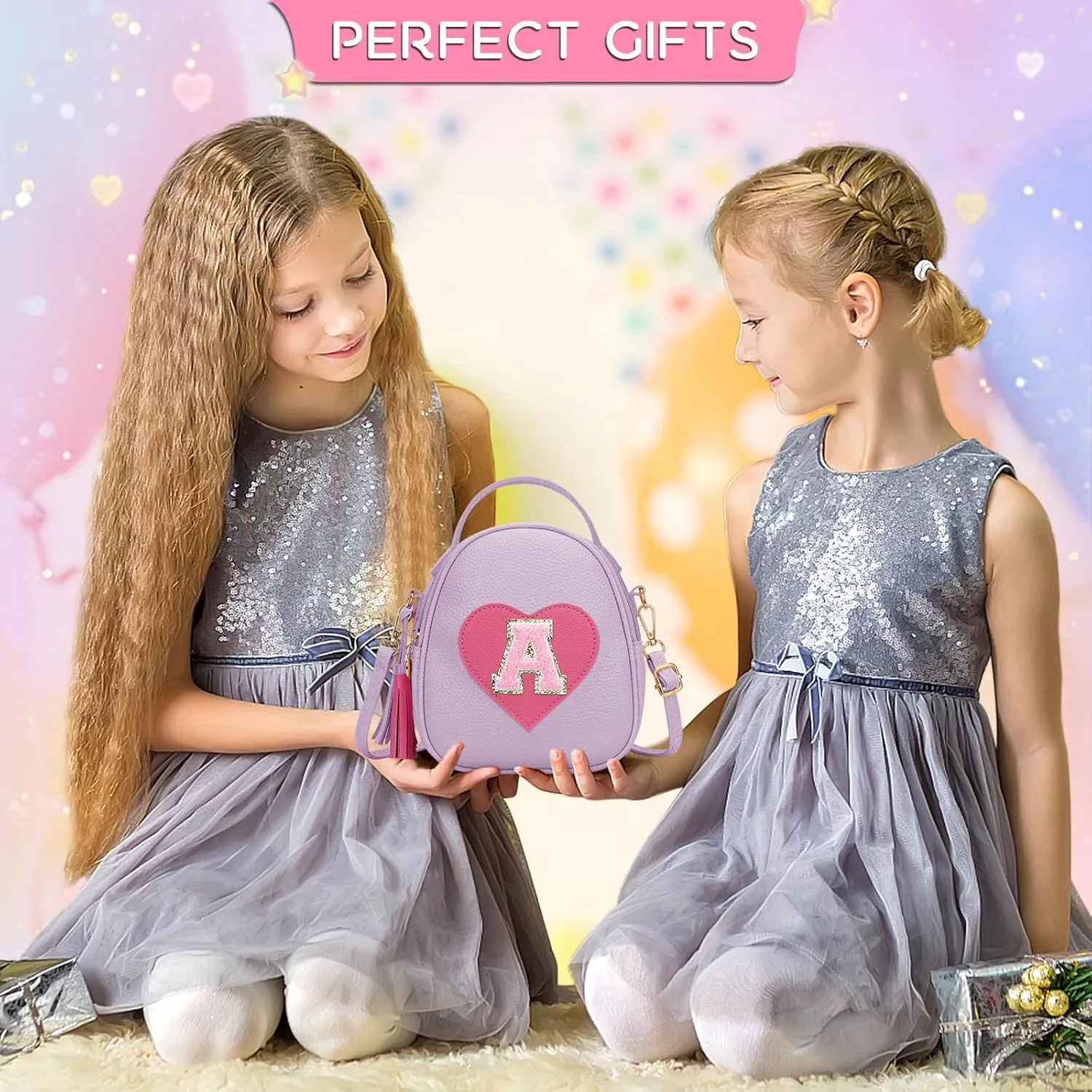 KKXIU Purse Gifts for Girls Cute Little Girl Crossbody Bag Heart Kids Small Backpack with Tassel (Purple-A)