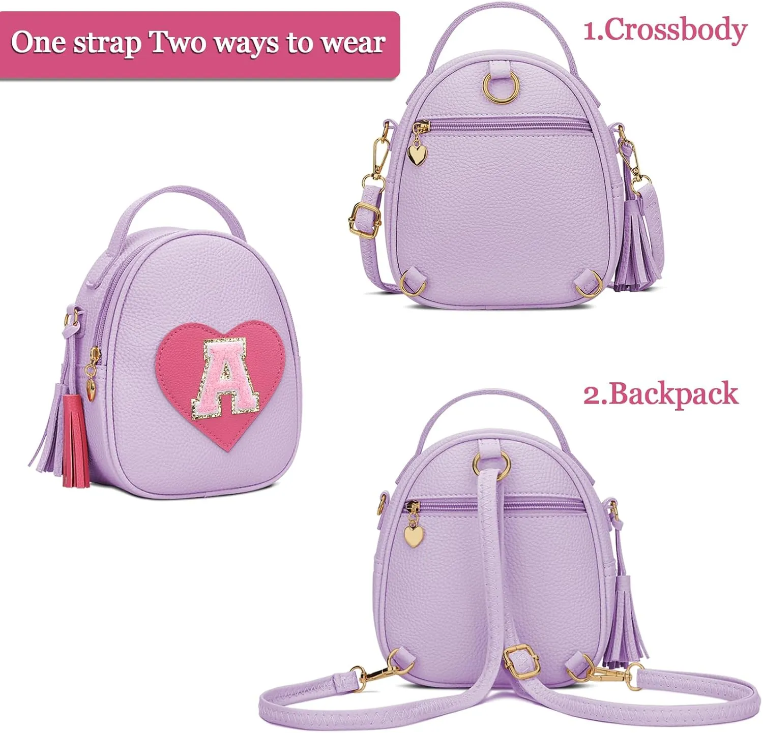 KKXIU Purse Gifts for Girls Cute Little Girl Crossbody Bag Heart Kids Small Backpack with Tassel (Purple-A)