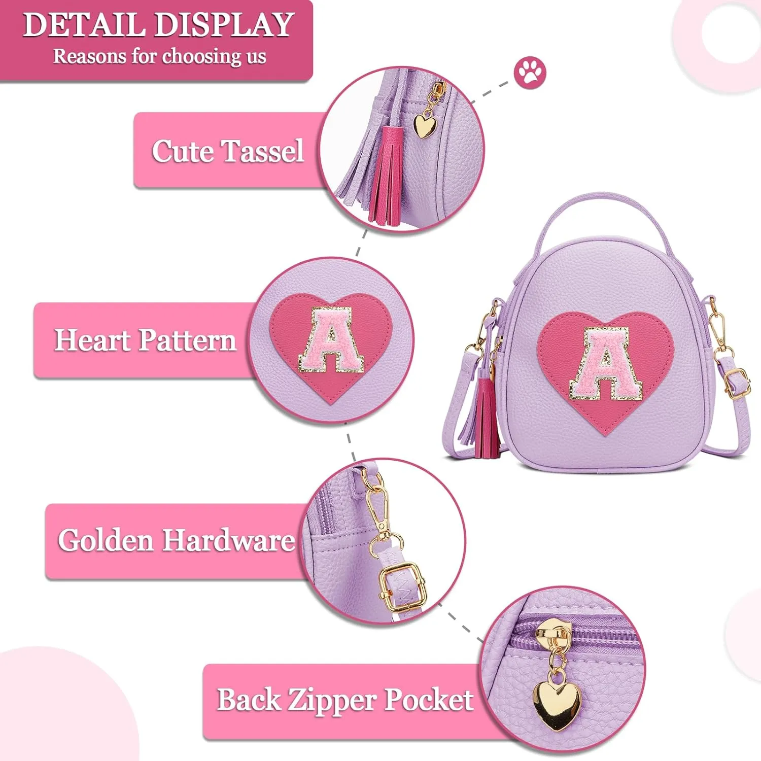 KKXIU Purse Gifts for Girls Cute Little Girl Crossbody Bag Heart Kids Small Backpack with Tassel (Purple-A)