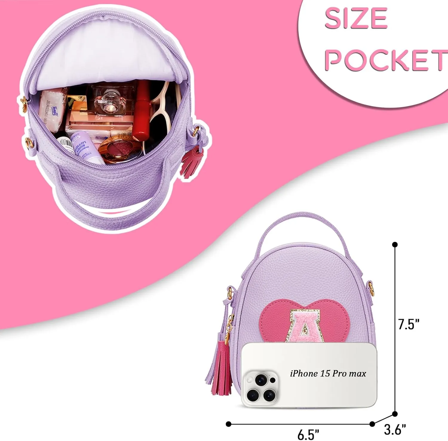 KKXIU Purse Gifts for Girls Cute Little Girl Crossbody Bag Heart Kids Small Backpack with Tassel (Purple-A)