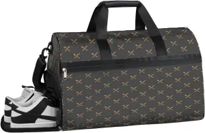 Knife Fork Pattern Gym Duffle Bag for Women Men 35L Sports Bags Retro Travel Duffel with Shoe Compartment Large Weekender Overnight