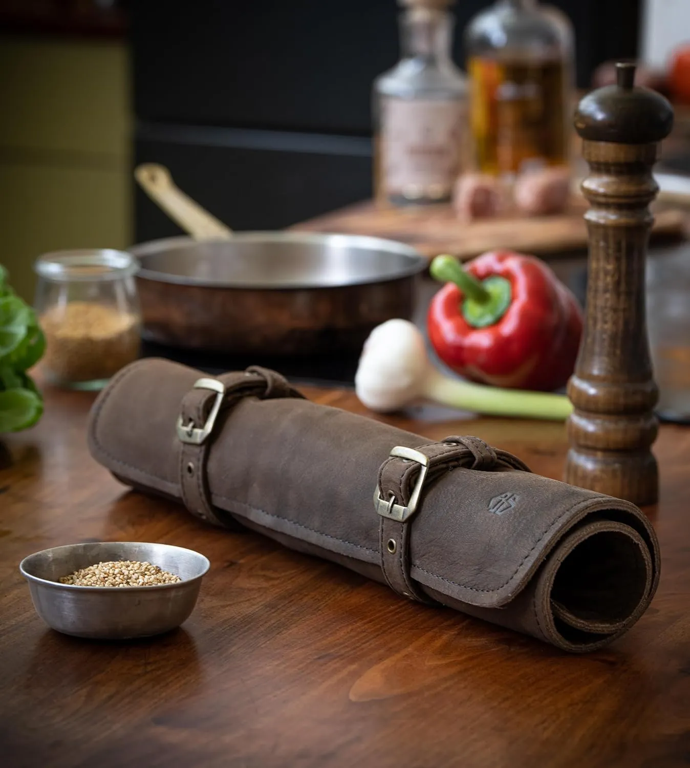 Knife Roll Bag Genuine Leather – Chef`s knife bag 7 slots – Leather Knife Case Sam