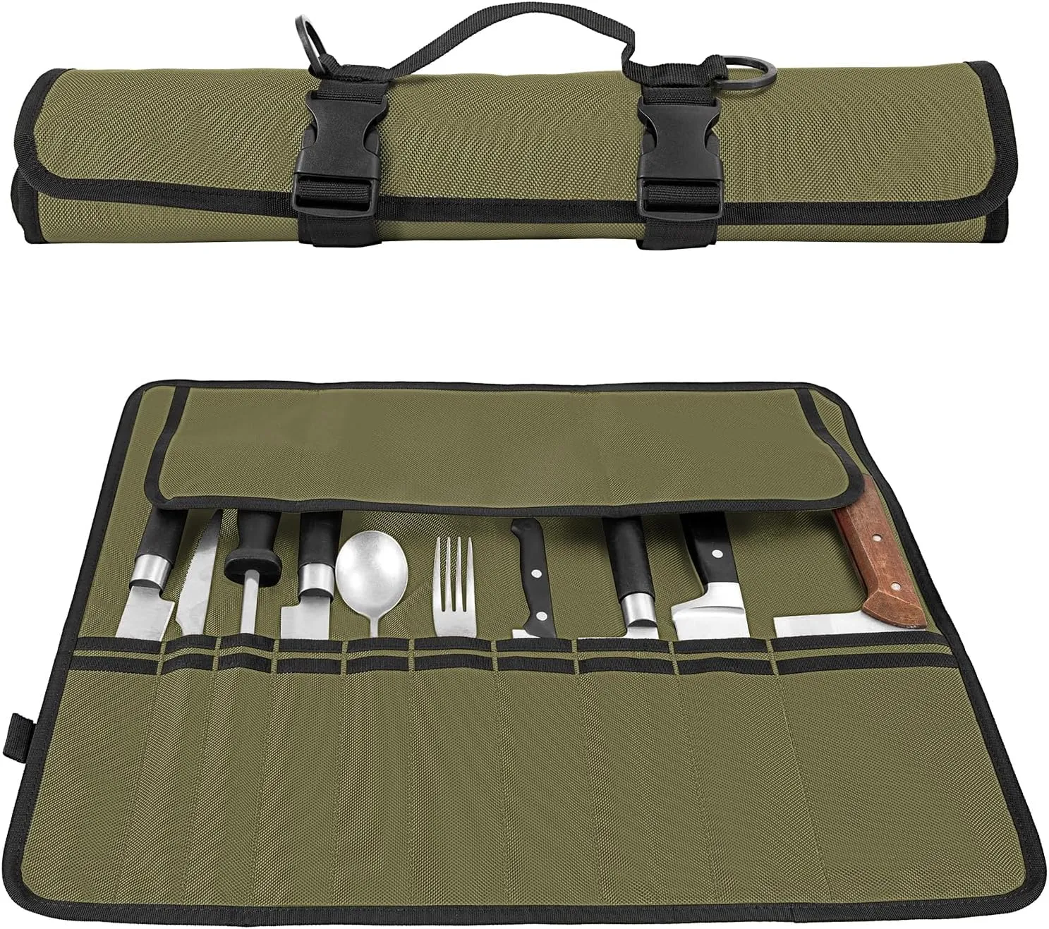 Knife Roll,Heavy Duty Knife Bag,Oxford Knife Case with 20 Slots for Knives & Kitchen Tools,Chef Knife Bag,Knife Roll Bag, Knife Pouch Wrap for Chefs Culinary Traveling (Army Green)