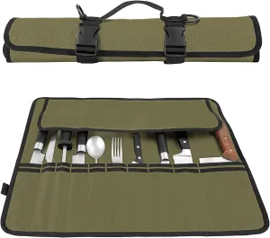 Knife Roll,Heavy Duty Knife Bag,Oxford Knife Case with 20 Slots for Knives & Kitchen Tools,Chef Knife Bag,Knife Roll Bag, Knife Pouch Wrap for Chefs Culinary Traveling (Army Green)