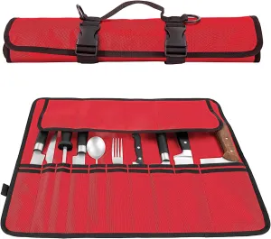 Knife Roll,Heavy Duty Knife Bag,Oxford Knife Case with 20 Slots for Knives & Kitchen Tools,Chef Knife Bag,Knife Roll Bag, Knife Pouch Wrap for Chefs Culinary Traveling (Red)