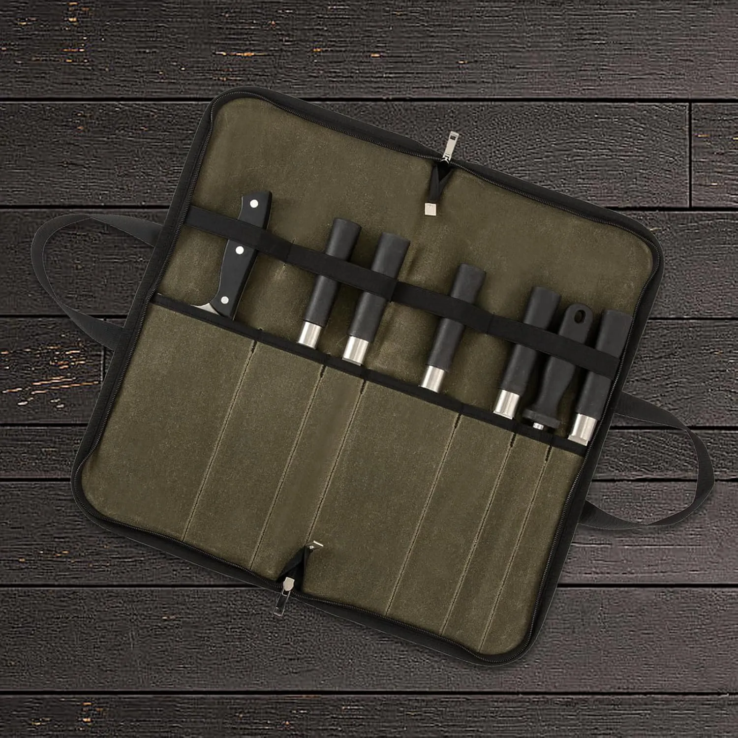 Knife Roll,Knife Bag with 7 Slots,Heavy Duty Waxed Canvas knife Case,Portable Chef Knife Roll Bag For Kitchen Cooking.Cutlery Knives Holders Protectors,Chef Knife Carrying Case For Travel & Camping