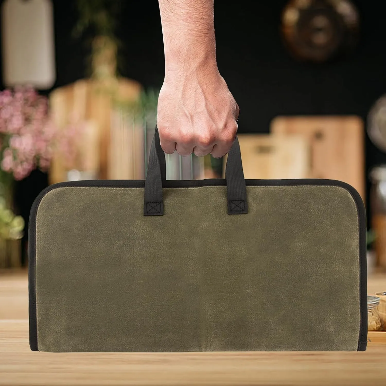 Knife Roll,Knife Bag with 7 Slots,Heavy Duty Waxed Canvas knife Case,Portable Chef Knife Roll Bag For Kitchen Cooking.Cutlery Knives Holders Protectors,Chef Knife Carrying Case For Travel & Camping